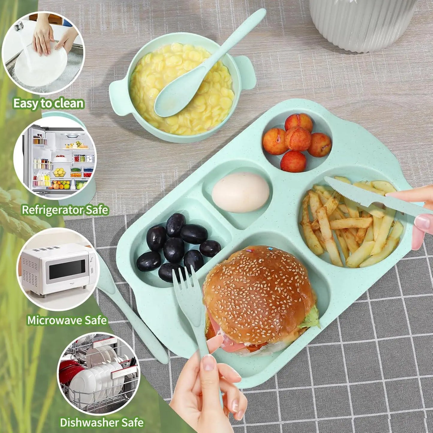 Wheat Straw Cutlery Set, 24Pcs/Set Including Plate*4 & Bowl*4 & Cup*4 & Cutlery*4 Sets, Reusable Wheat Straw Tableware Set, Dinnerware Service Set for Home School Restaurant Tableware Kit