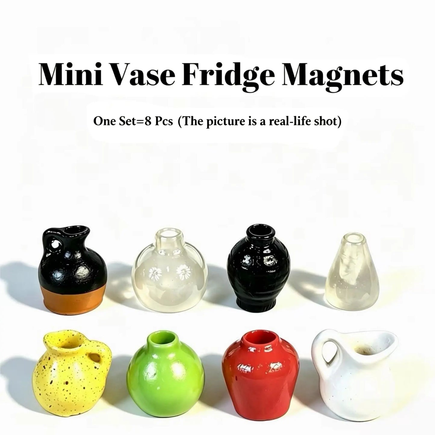 Cute Mini Vase Fridge Magnets, 8-Piece Set – Nordic-Chinese Fusion Design, DIY Creative Home Decor, Shatterproof Resin, Great Gift for Girlfriend, Best Friend, Mom (Kitchen, Office, Room)