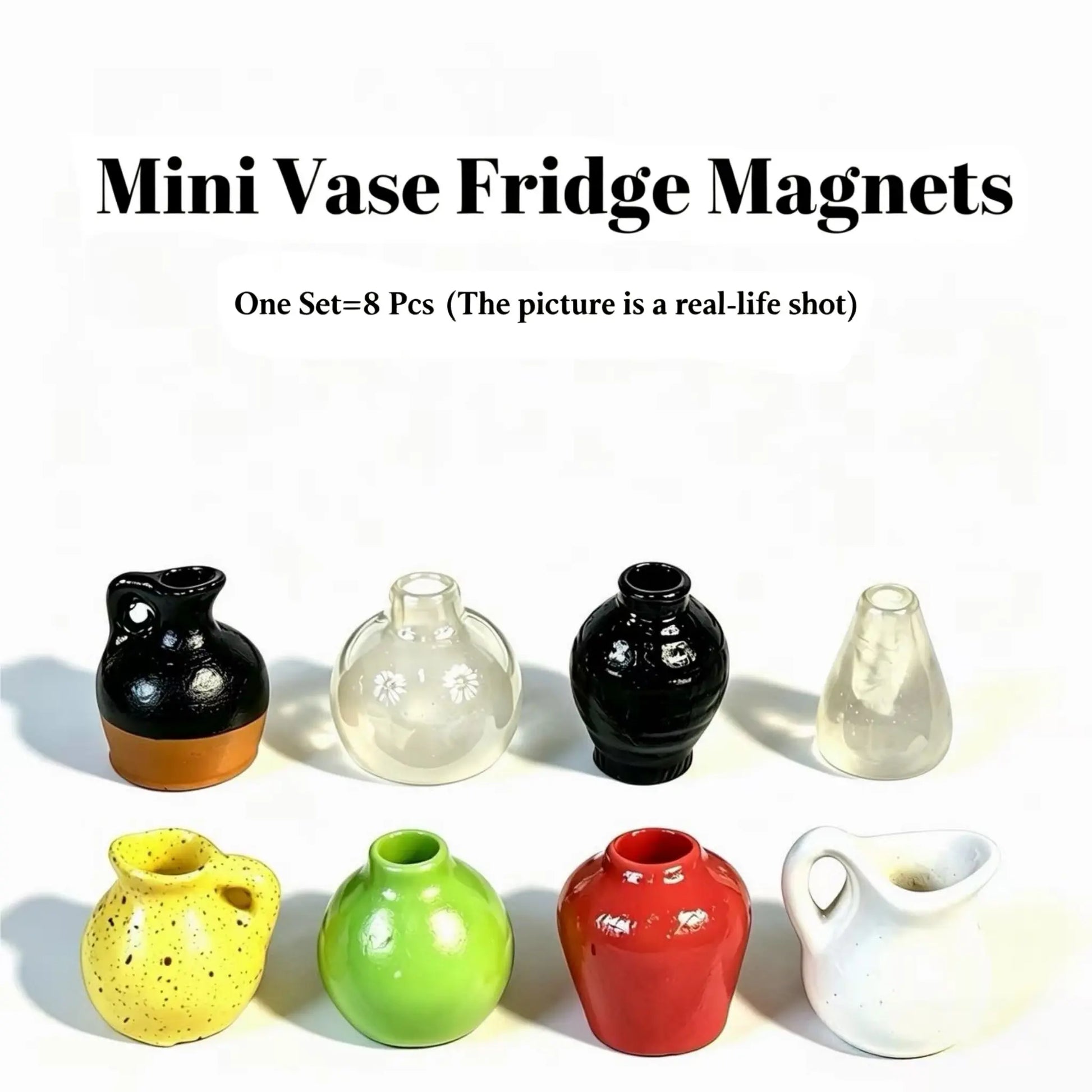 Cute Mini Vase Fridge Magnets, 8-Piece Set – Nordic-Chinese Fusion Design, DIY Creative Home Decor, Shatterproof Resin, Great Gift for Girlfriend, Best Friend, Mom (Kitchen, Office, Room)