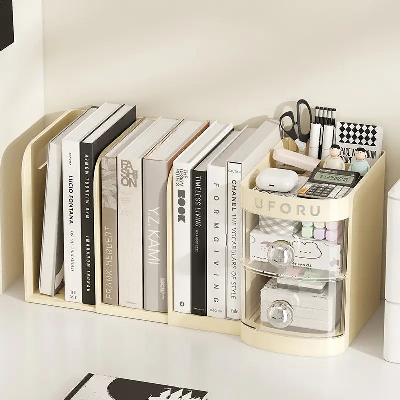 Adjustable Bookshelf Desktop,Organizer Box Book Stand,Office File Storage Student Drawer,Kids Pen Holder with Shelves and Compartments Desk Tidy Stationery Supplies