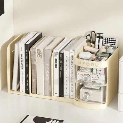 Adjustable Bookshelf Desktop,Organizer Box Book Stand,Office File Storage Student Drawer,Kids Pen Holder with Shelves and Compartments Desk Tidy Stationery Supplies