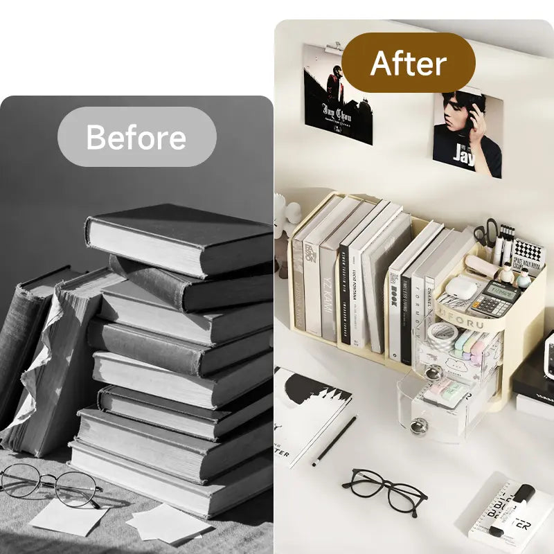 Adjustable Bookshelf Desktop,Organizer Box Book Stand,Office File Storage Student Drawer,Kids Pen Holder with Shelves and Compartments Desk Tidy Stationery Supplies