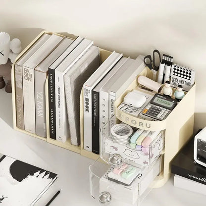 Adjustable Bookshelf Desktop,Organizer Box Book Stand,Office File Storage Student Drawer,Kids Pen Holder with Shelves and Compartments Desk Tidy Stationery Supplies