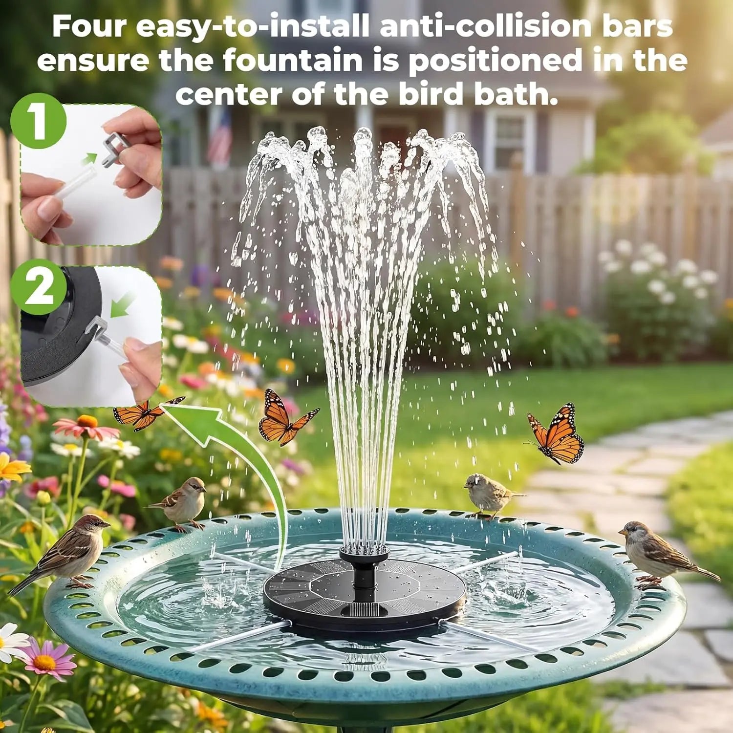 JNOEC Solar Fountain, Solar Bird Bath Fountains Pump with 6 Nozzles, 2026 Upgraded Free Standing Floating Solar Powered Water Fountain Pump for Bird Bath, Garden, Pond, Pool and Outdoor