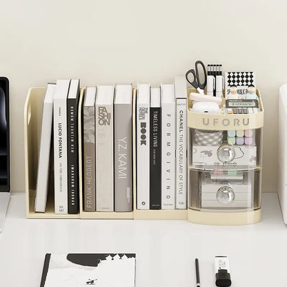 Adjustable Bookshelf Desktop,Organizer Box Book Stand,Office File Storage Student Drawer,Kids Pen Holder with Shelves and Compartments Desk Tidy Stationery Supplies