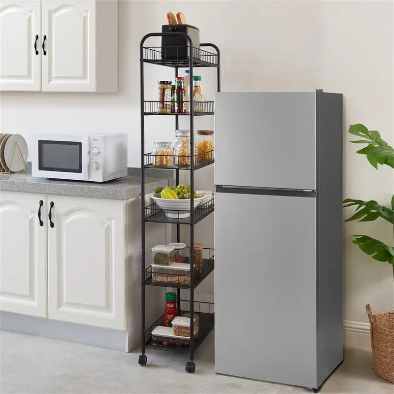 6-Layer Slim Storage Trolley, Wheeled Metal Rolling Organizer, Practical Trolley, Narrow Mobile Shelf, Storage Rack