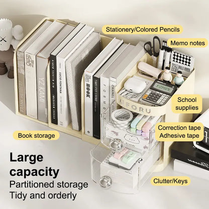 Adjustable Bookshelf Desktop,Organizer Box Book Stand,Office File Storage Student Drawer,Kids Pen Holder with Shelves and Compartments Desk Tidy Stationery Supplies