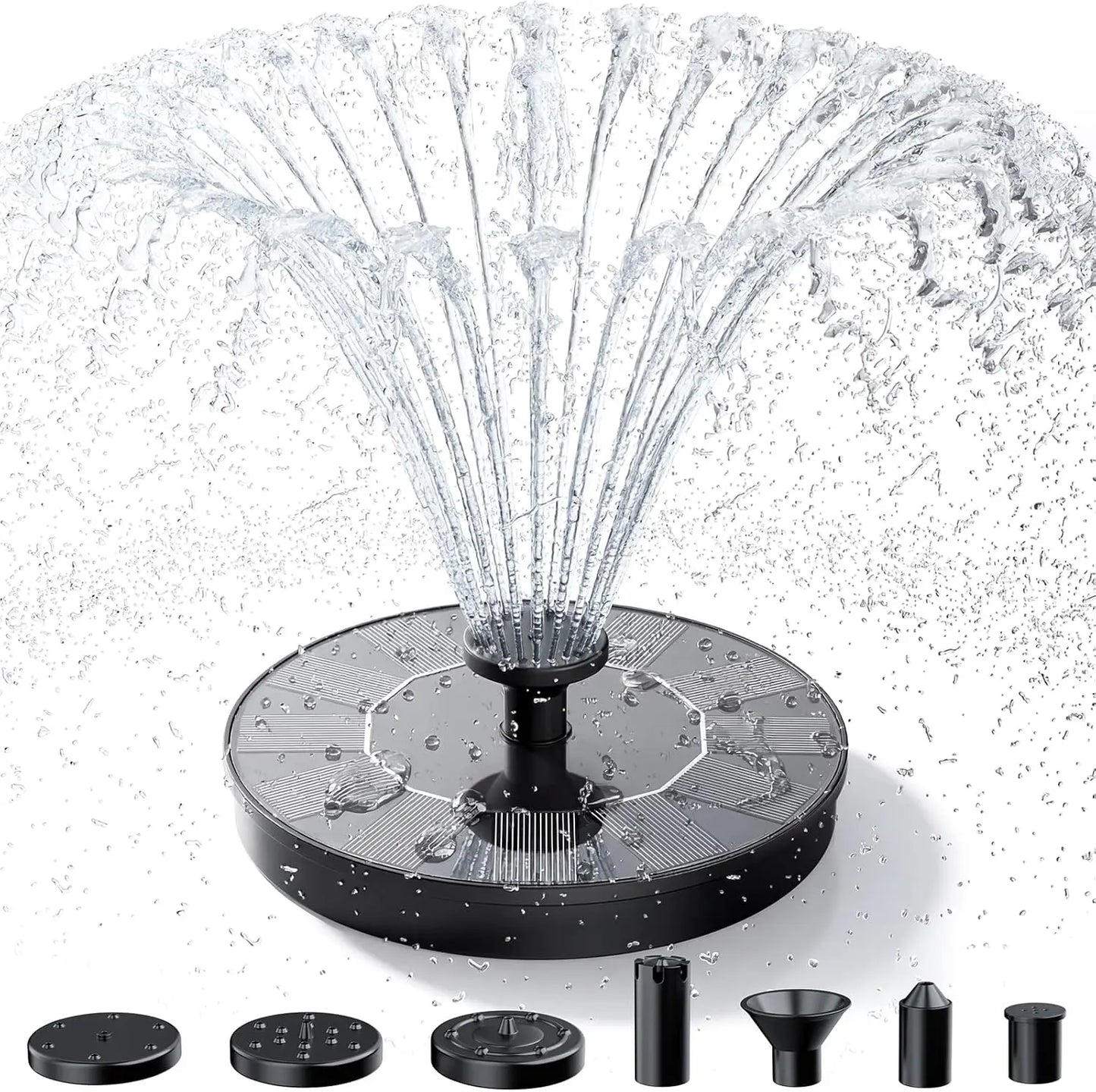 JNOEC Solar Fountain, Solar Bird Bath Fountains Pump with 6 Nozzles, 2026 Upgraded Free Standing Floating Solar Powered Water Fountain Pump for Bird Bath, Garden, Pond, Pool and Outdoor
