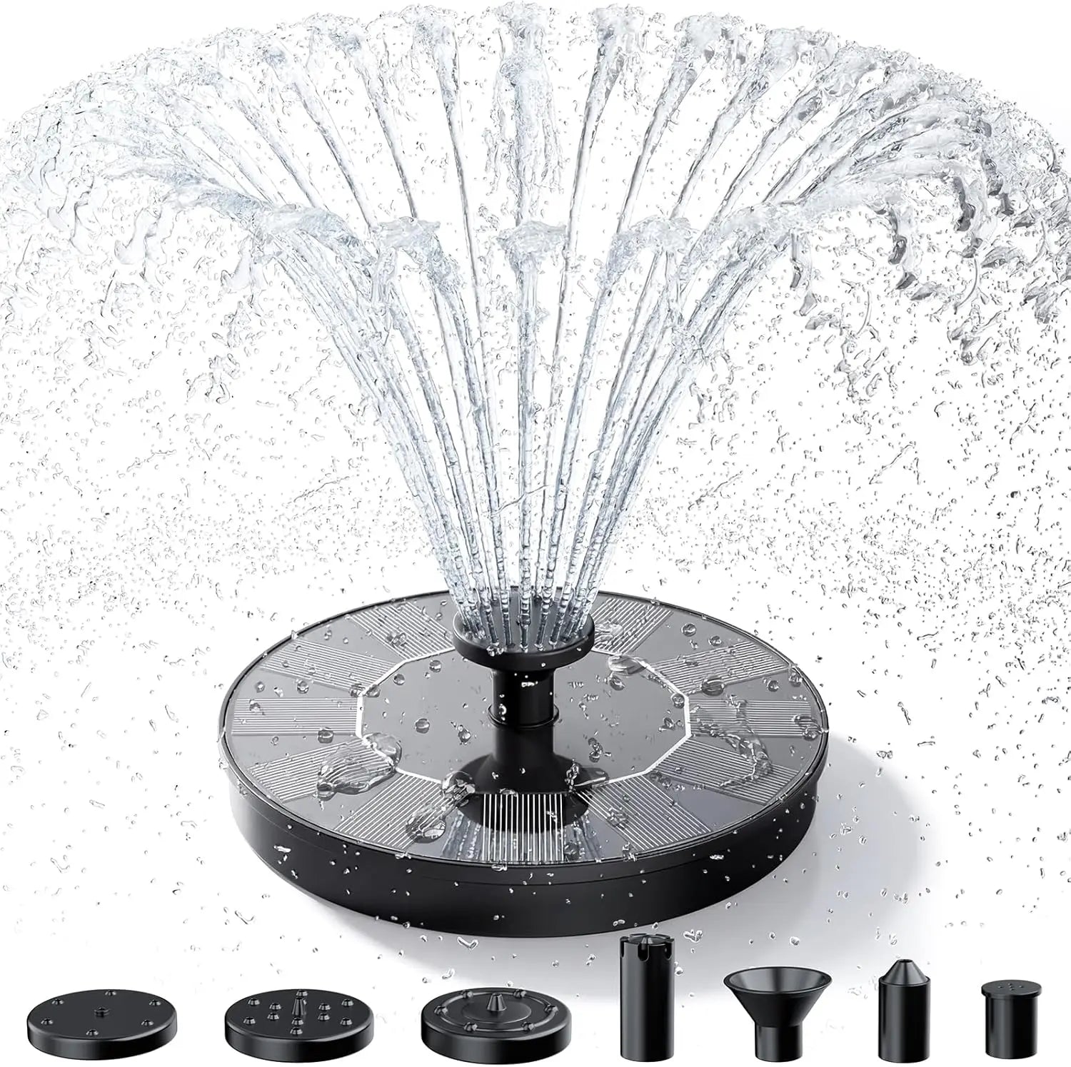 JNOEC Solar Fountain, Solar Bird Bath Fountains Pump with 6 Nozzles, 2026 Upgraded Free Standing Floating Solar Powered Water Fountain Pump for Bird Bath, Garden, Pond, Pool and Outdoor